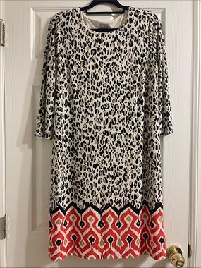 Chico's Leopard Midi Dress with Red Border